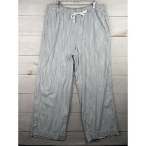 LANE BRYANT Pants Womens 18L Black White Stripe Wide Leg Linen Blend Drawstring